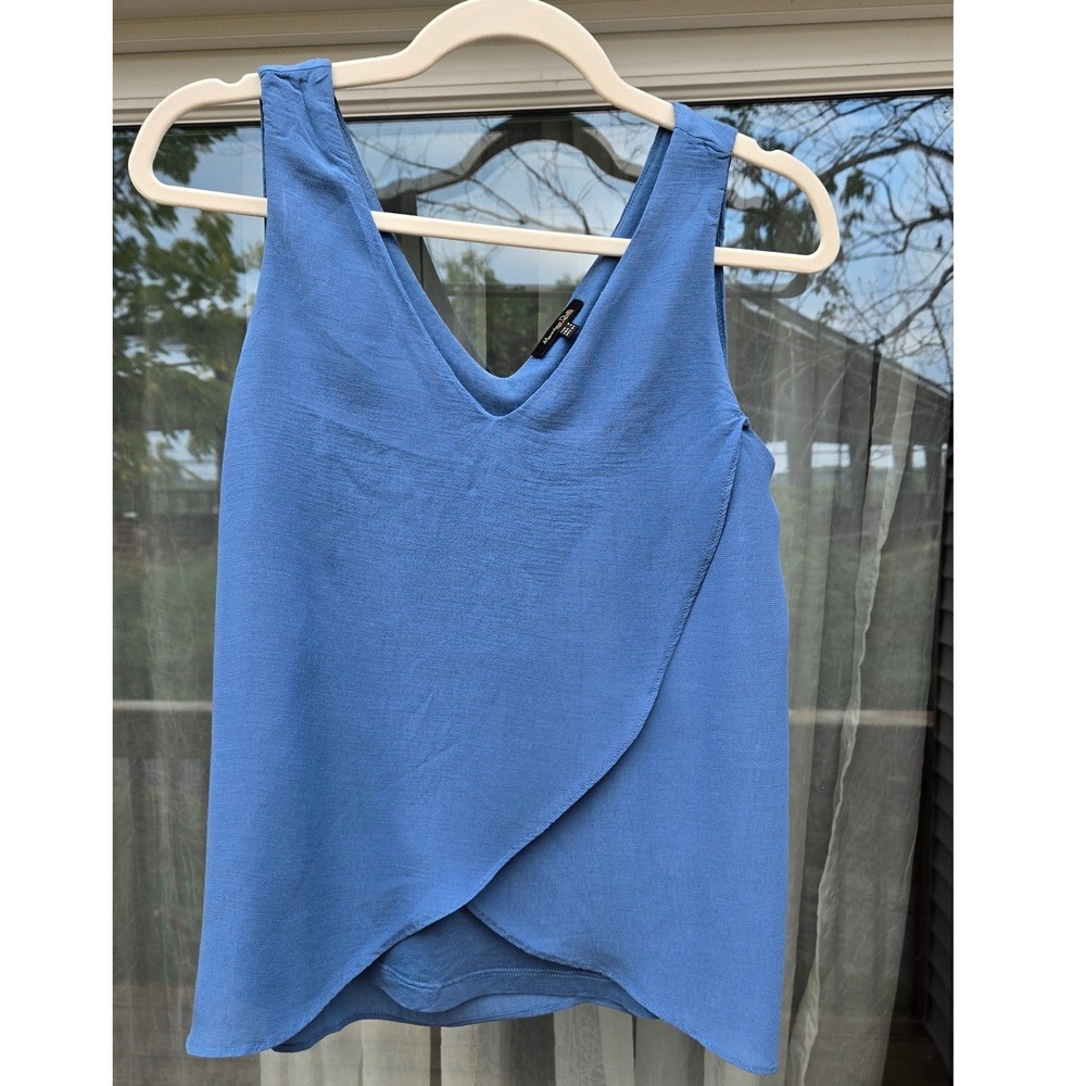 Massimo Dutti Blue Lyocell Cotton Wrap Front V-Neck Sleeveless Blouse Small